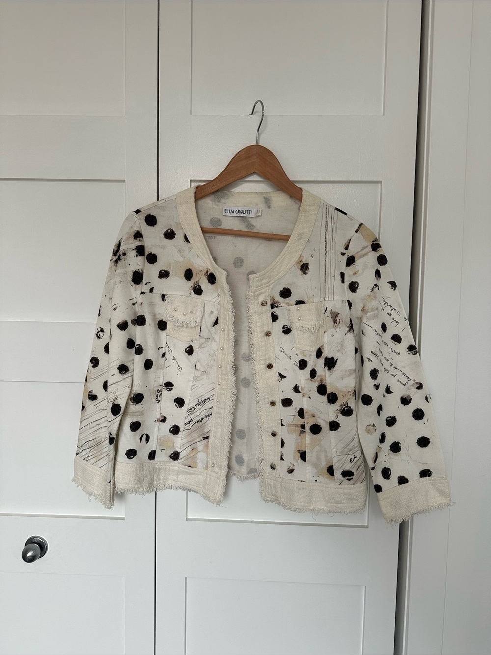 Elisa Cavaletti Cream Polka Dot Fringe Jacket